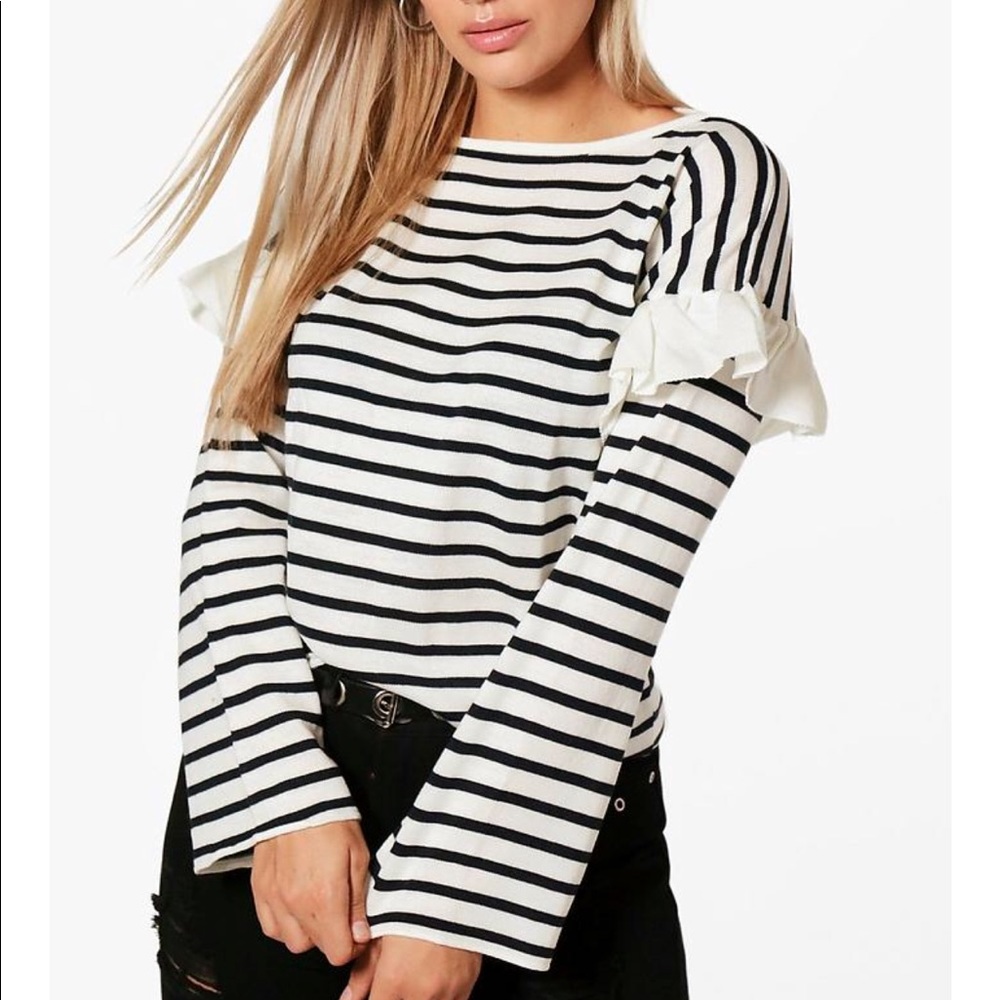 Plus Katie Ruffle Stripe Knitted top